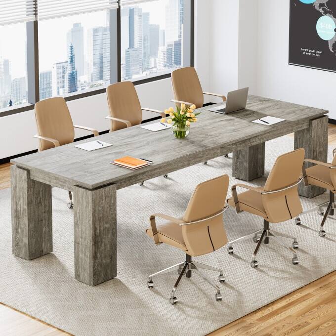 7FT Extra Long Conference Table, Modern Office Meeting Room Table - Grey