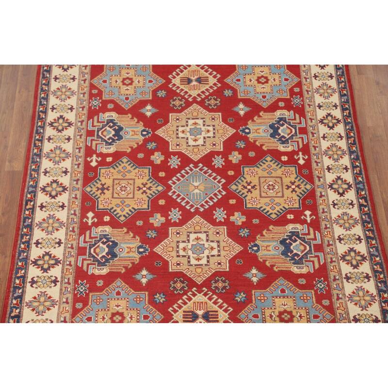 Red Traditional Kazak Area Rug Handmade Wool Carpet - 5'6" x 7'7"