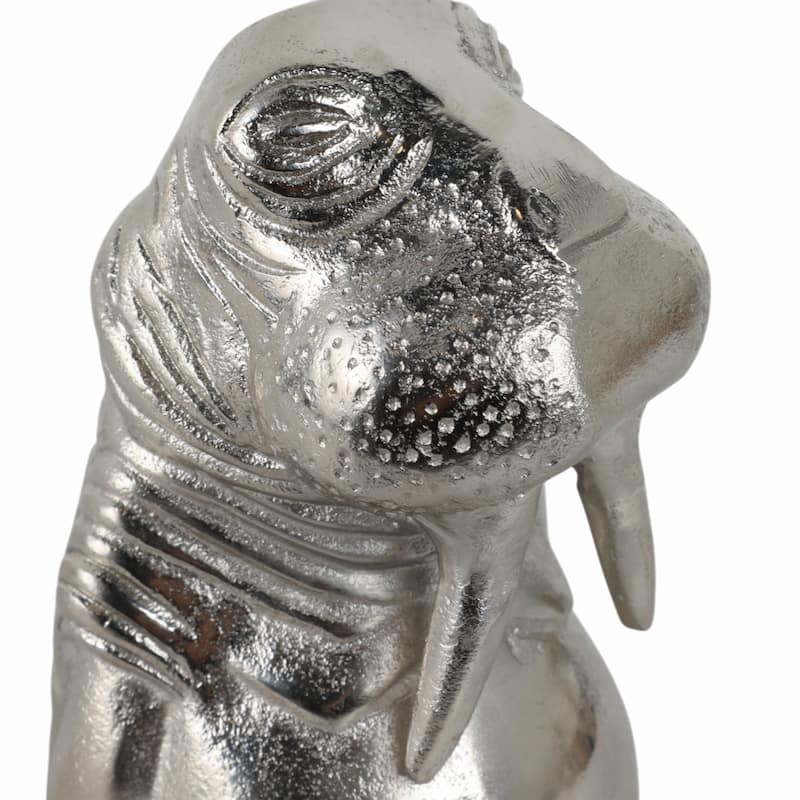 Metal Aluminum Figurine with Coastal Walrus Design - 9" Silver - 4.5" x 5" x 9"