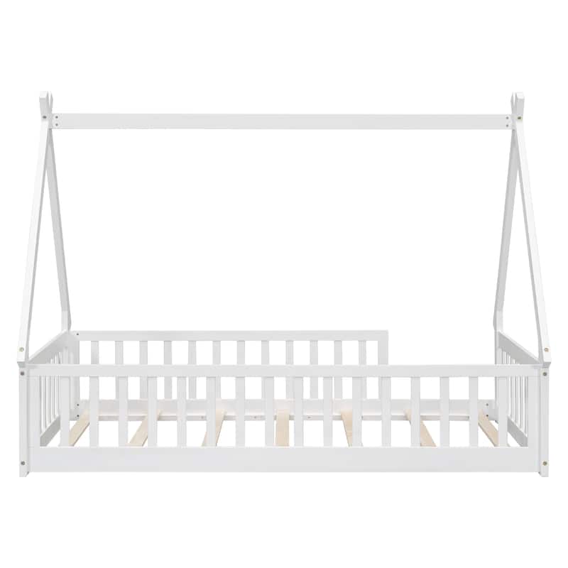 Twin Tent-shaped Floor Bed with Guardrails