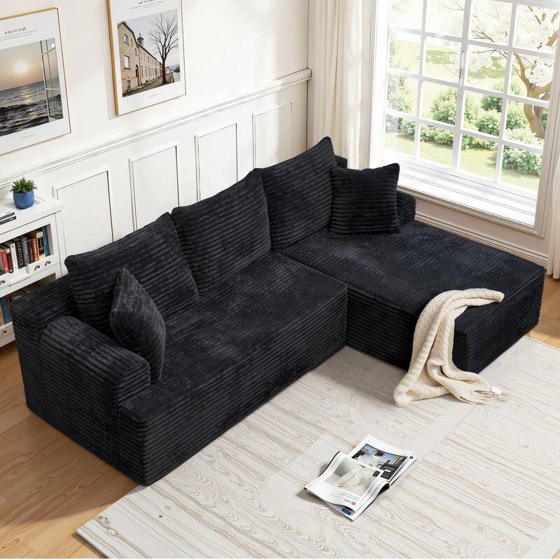L-Shaped Corner Sectional Sofa Set with Side Chaise Lounge, Soft Foam Cushion Modular Sofa Corduroy Leisure Couch