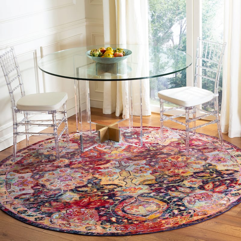 SAFAVIEH Crystal Liese Vintage Oriental Area Rug - 7' Round - Navy/Orange