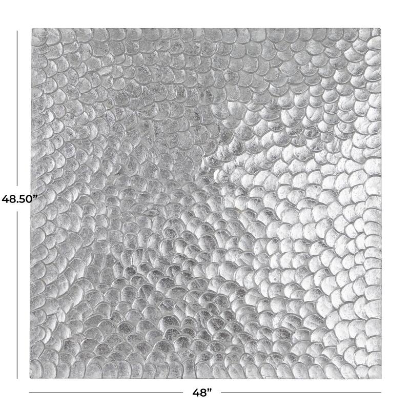 Wood Carved Scales and Radial Plate Abstract Wall Decor with Hammered Inspired Design - Gold or Silver