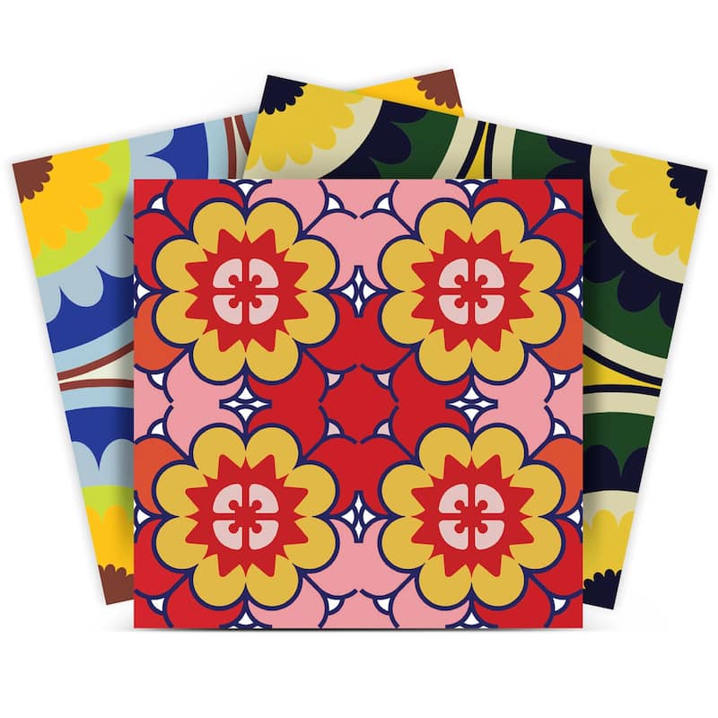 HomeRoots 7" X 7" Mediterranean Brights Peel And Stick Removable Tiles