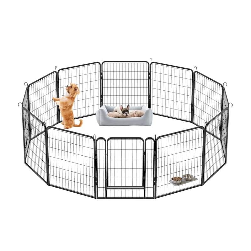 12 Panels Heavy Duty Metal Playpen with door,31.7"H Dog Fence Pet Exercise Pen for Outdoor