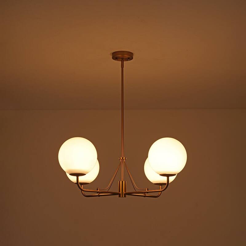Modern Opal Glass Globe Quadra Dining Chandelier