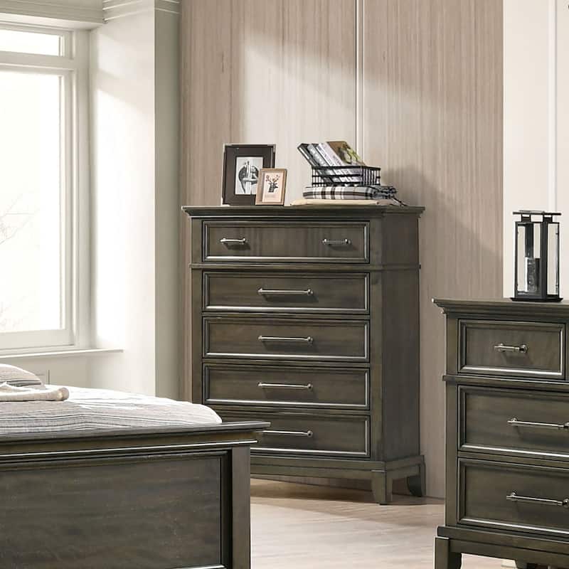 Evva Traditional Grey 5-Drawer Tall Dresser by Furniture of America - Grey with Care Kit
