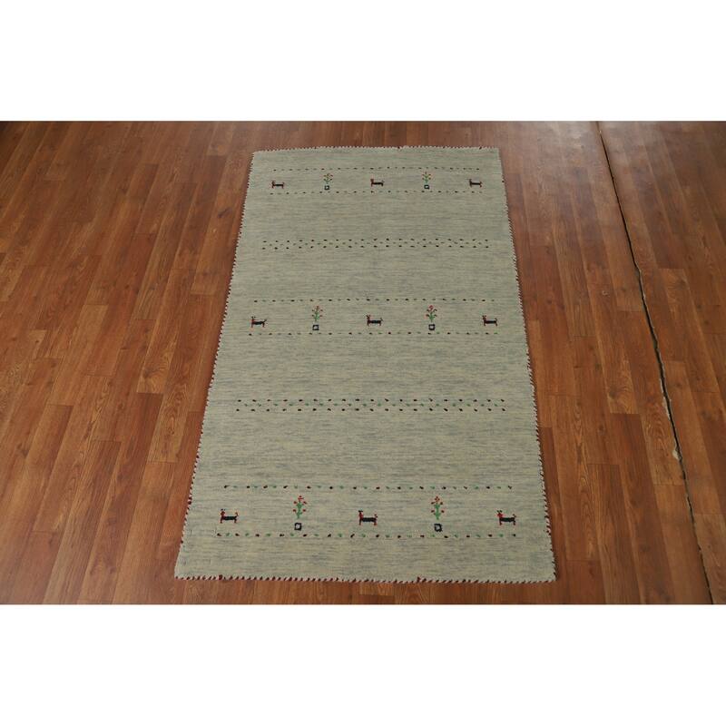 Hand Knotted Oriental 100% Wool Carpet Tribal Animal Pictorial Beige & Ivories Gabbeh Area Rug - 5' 0'' X 3' 0''