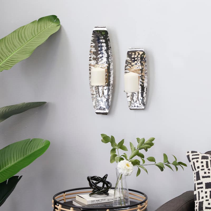 Stainless Steel Metal 2 Candle Wall Sconce - Set of 2 Silver - Roche River Decor - 6"W x 6"L x 19"H