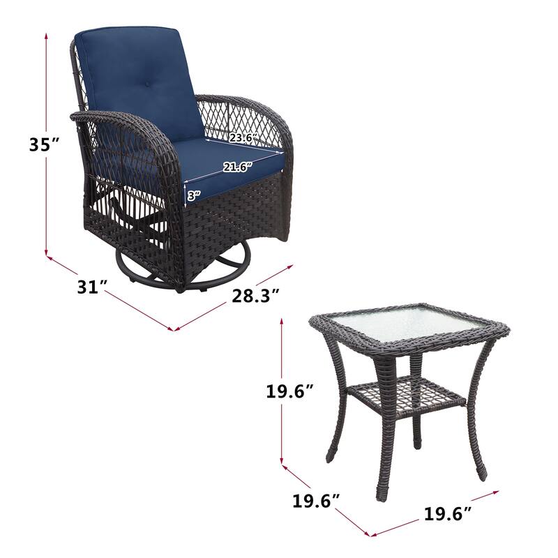 Outdoor Patio Conversation Swivel Rocker Chairs Set of 2 with Rattan Side Table