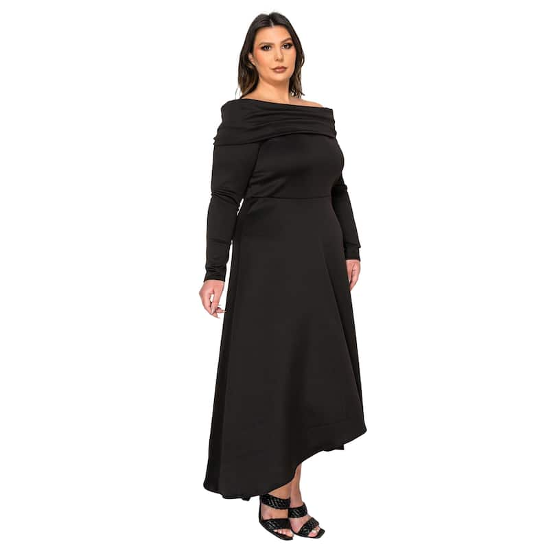L I V D Plus Size Lyra Off the Shoulder Maxi Dress - 2X - Black