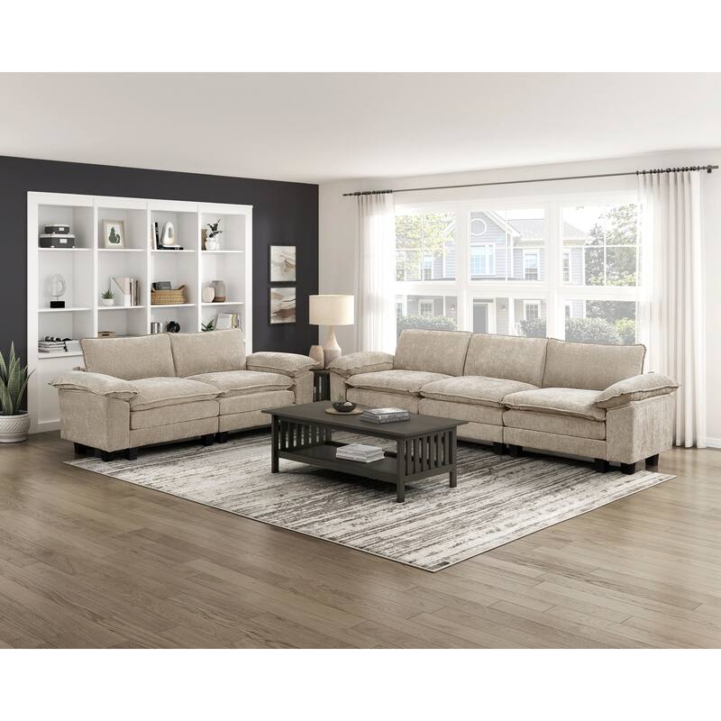 Modern Style Taupe Chenille Fabric Sofa with Plywood Frame