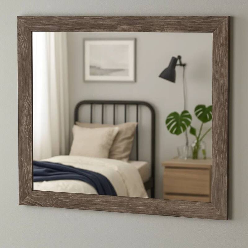 Bedroom Mirror with Replicated Grain Details, Rustic Gray
