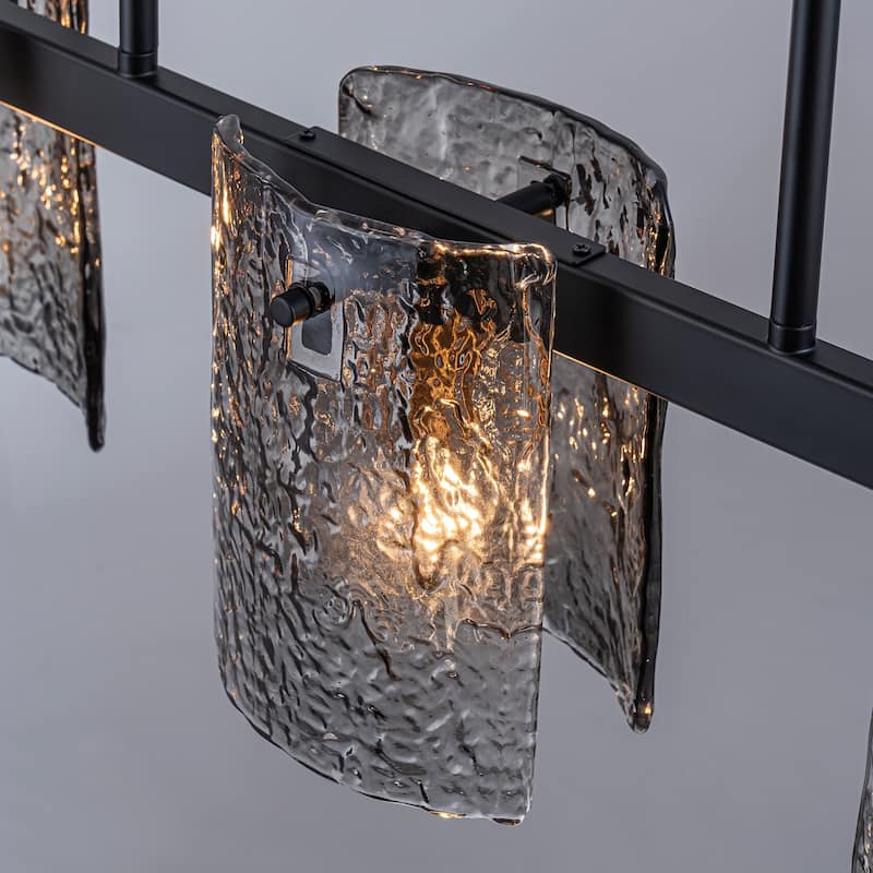 47.2" W 5-Light Modern industrial Linear Textured Smoke Glass Chandelier for Living/Dining Room - 47.2" W x 5.1" D x 7.5" H