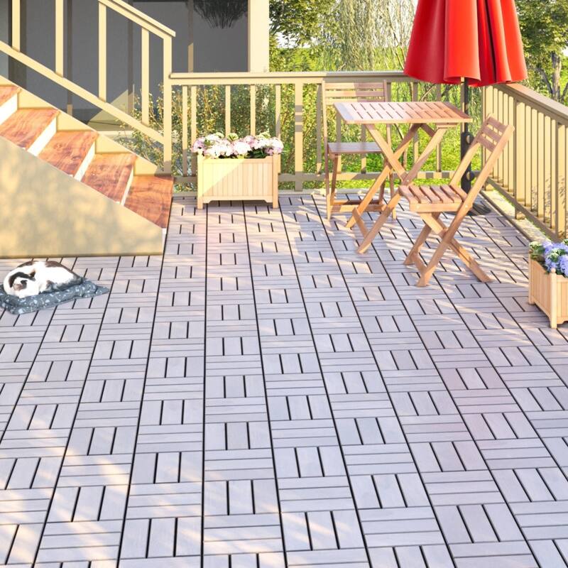 20 PCS Interlocking Deck Tiles Checker Pattern, 12" x 12"Square Acacia Hardwood Outdoor Flooring for Patio,Bancony,Pool Side
