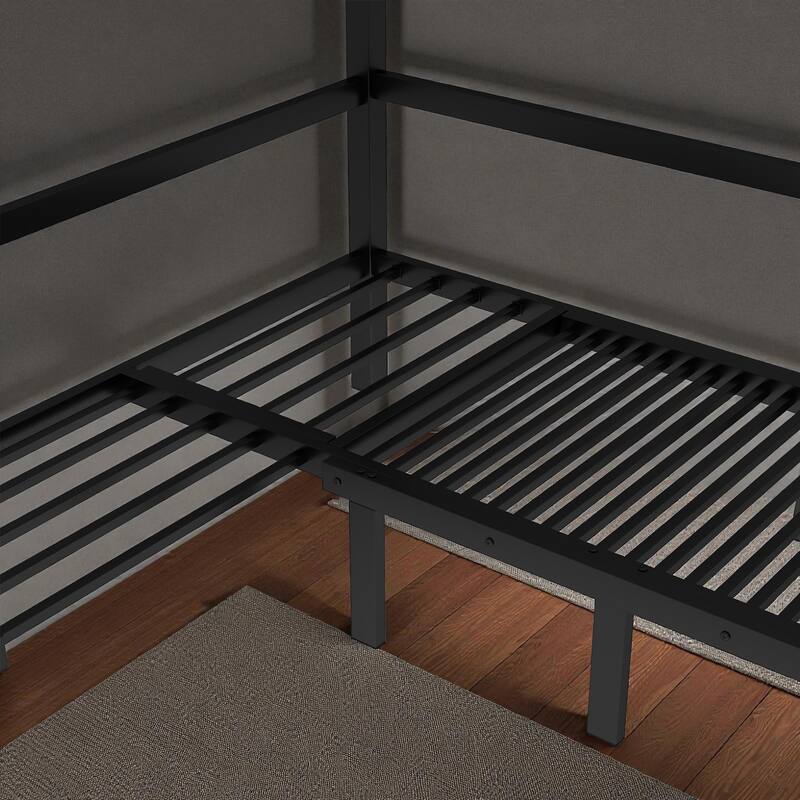 Full over Full / Queen over Queen Metal Bunk Bed with 3-Section Pull-Out Lower Bed and Safety Guardrails