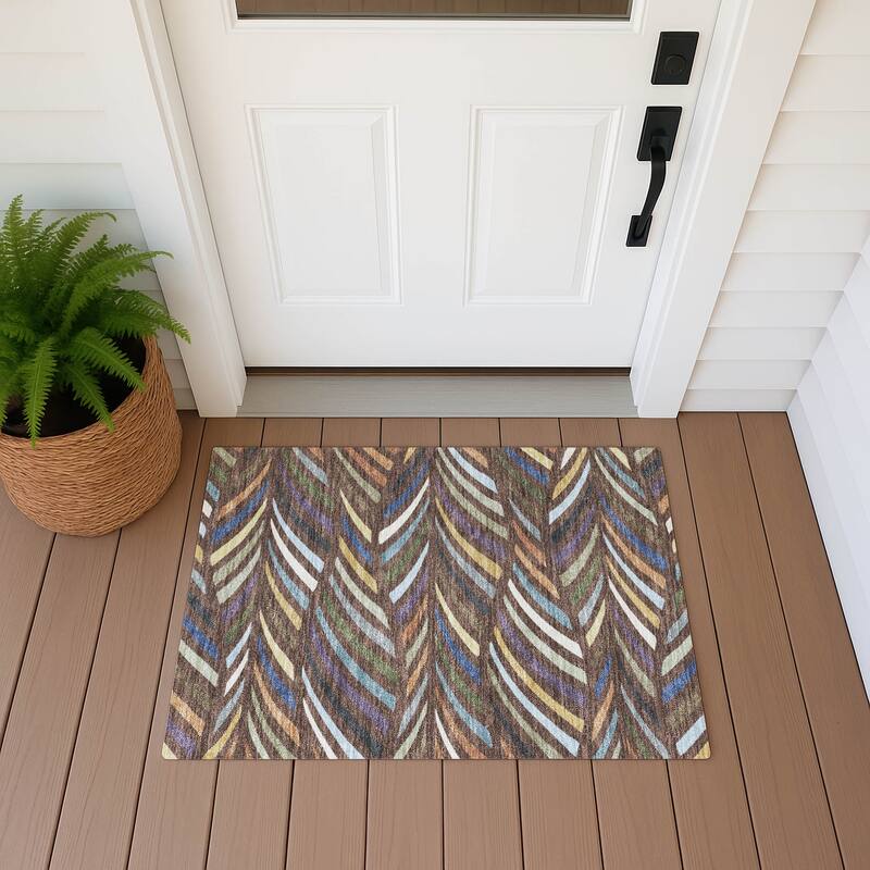 Machine Washable Indoor/ Outdoor Modern Feather Chantille Rug - Fudge - 1'8" x 2'6"