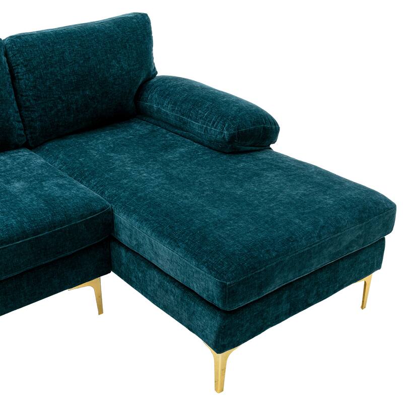 Living Room Chenille Fabric Sofa Sectional Sofa with Cushion Back, Pillow Top Arms, and Metal Legs