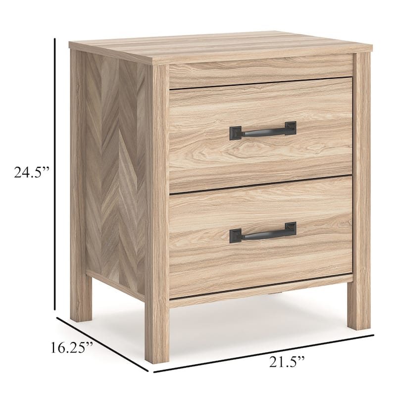 Bette Nightstand, 2 Drawers, Light Oak Brown Wood Finish, 24 Inch