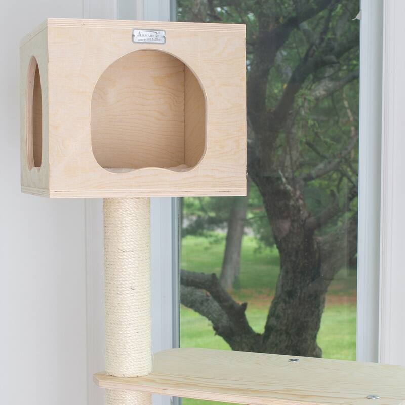 Real Wood Premium Scots Pine 85-Inch Cat Tree with Five Levels, Two Condos - Natural Beige