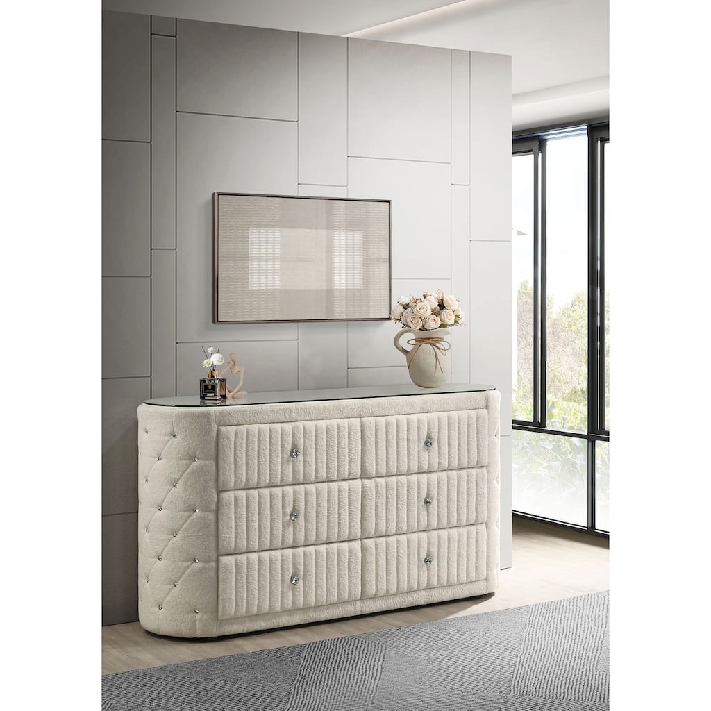 Sonya 6-drawer Upholstered Bedroom Dresser Ivory