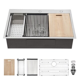 33X22 in. Stainless Steel Drop In Sink Ledge Workstation Topmount ... image.