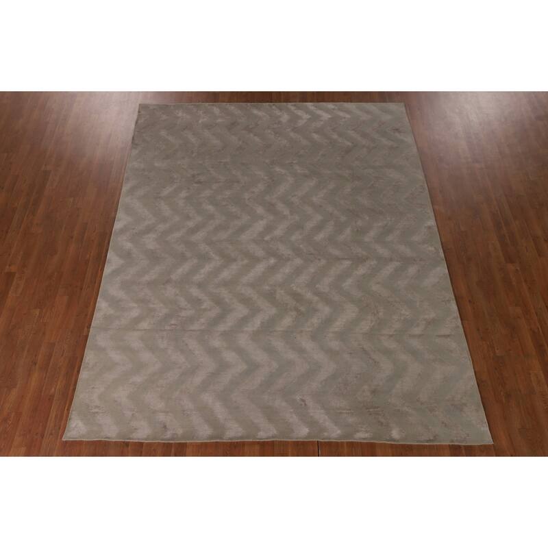 Chevron Style Modern Area Rug Handmade Wool Carpet - 8'0" x 9'10"