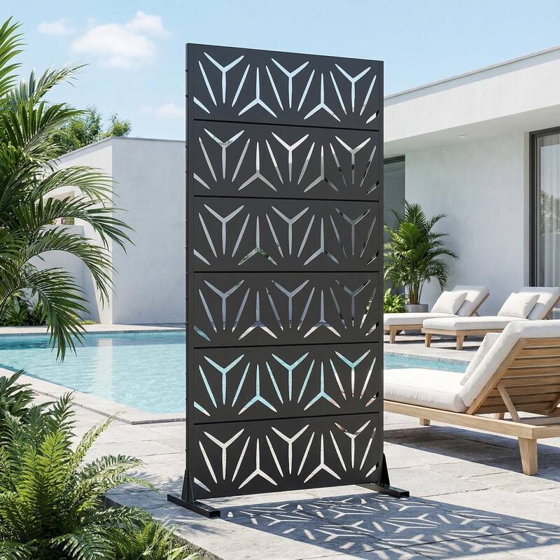 72" H×47"W Dovelina Black Outdoor Freestanding Metal Privacy Screen Decorative Garden Fence - Black - 72"x35"