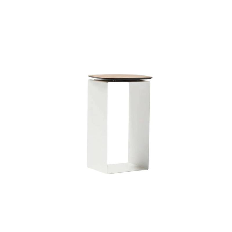 12" White And Brown Aluminum And Heavy Duty Resin Outdoor Side Table