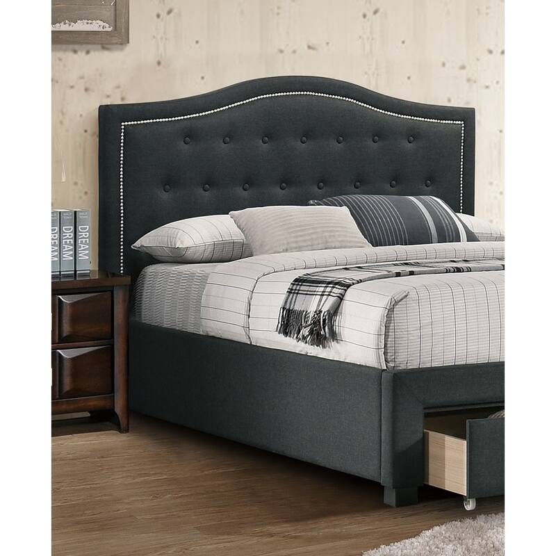 Twin Size Button-Tufted Arch Headboard Storage Bed with Storage Drawer