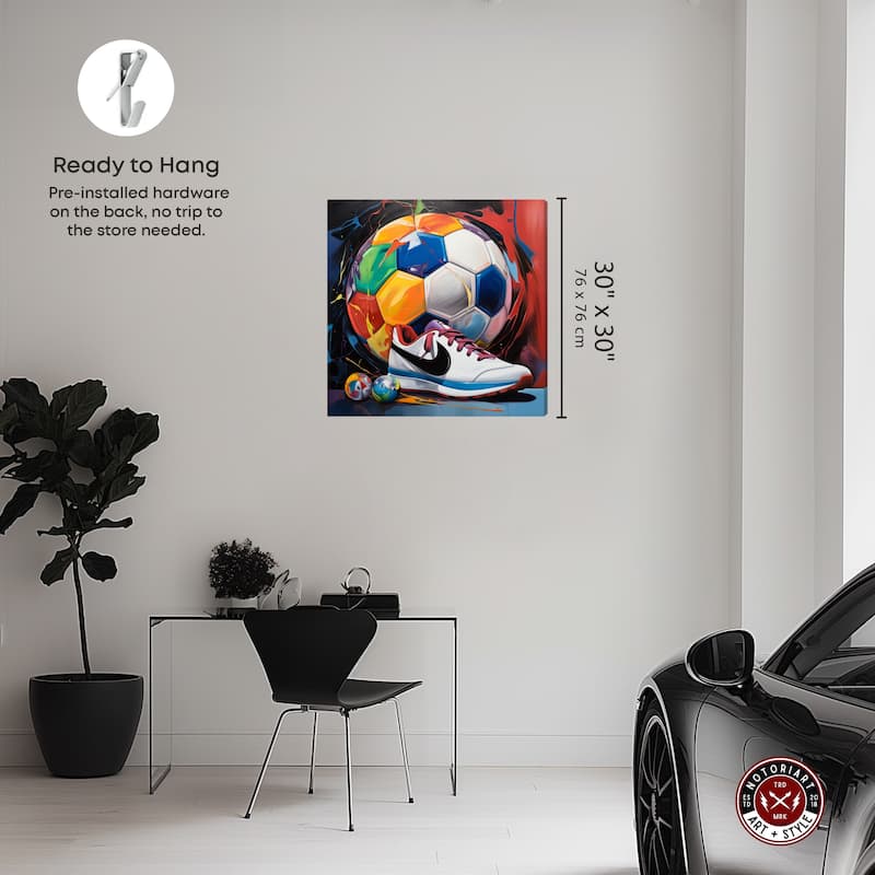 Notoriart Colorful Soccer Sneaker Splash Ii Gallery Wrapped Soccer 1 Piece Canvas Wall Art