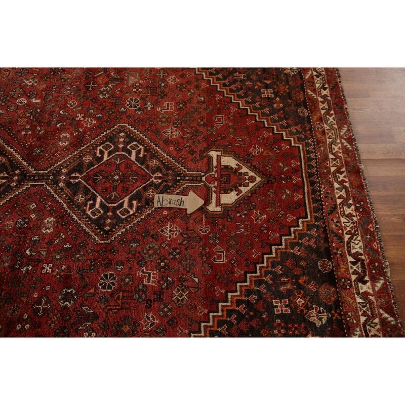 Tribal Geometric Shiraz Persian Vintage Rug Handmade Red Wool Carpet - 7'8"x 10'8"
