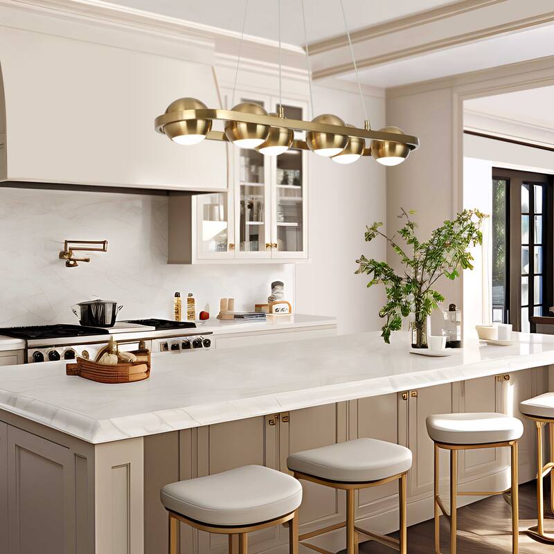 Modern 6-Light LED Gold Chandelier Linear Island Lights for Dining Room - 29.5" L x 4" H