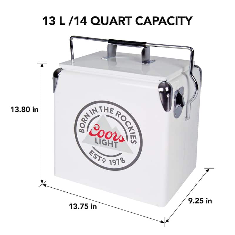 Coors Light Retro Ice Chest Cooler W/Opener 13L (14 qt), White,Silver - (14 Quarts/13 Liters)