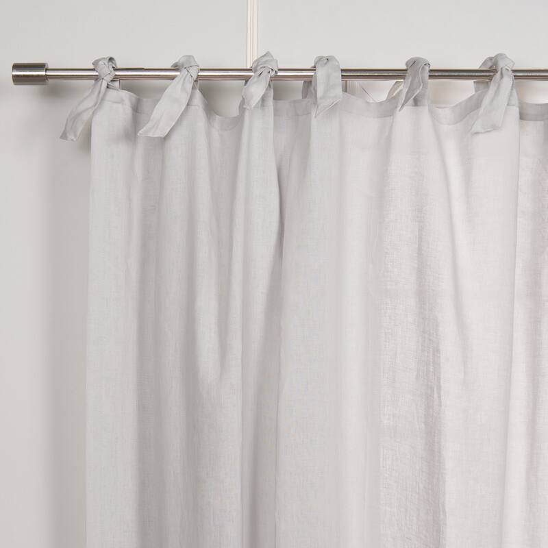 Aurora Home 100% Linen Romantic Tie Top Curtain Set - Light Grey - 84