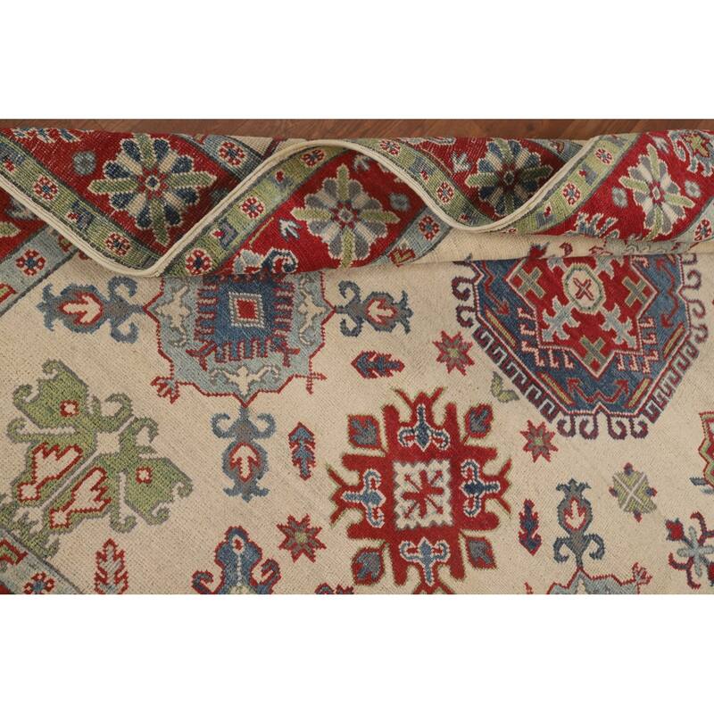Ivory Kazak Area Rug Handmade Wool Carpet - 4'11" x 6'8"