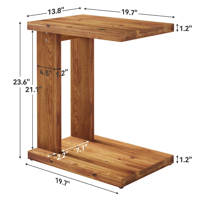 Solid Wood C Shaped Side Table for Couch
