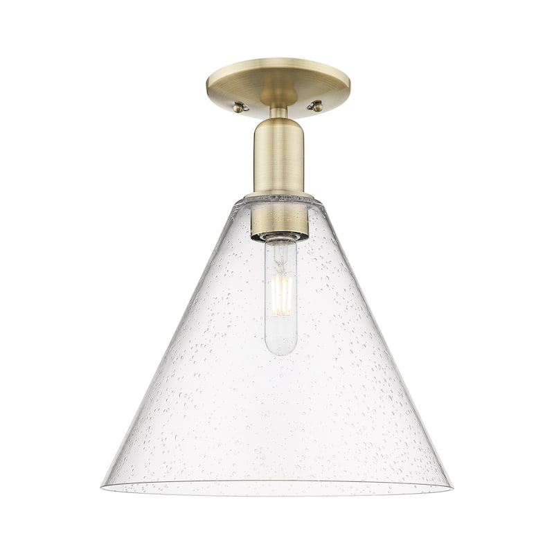 Innovations Lighting 716-1C-15-12 Berkshire Glass Semi-Flush Berkshire - Antique Brass / Seedy