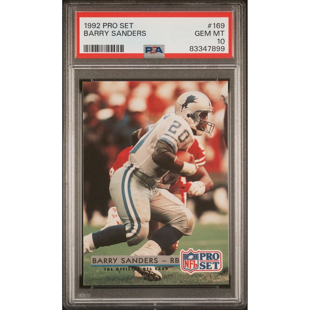 Barry Sanders 1992 Pro Set Football Card #169 Graded PSA 10 - 8'6" x 11'6"
