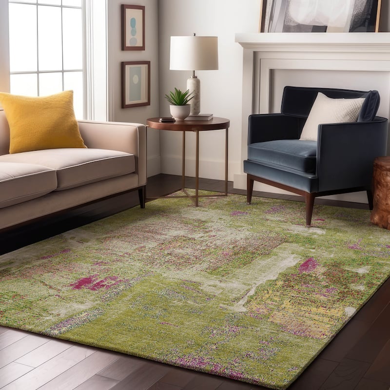 Premium Washable Super Soft Abstrct Flair Mayfield Rug - Lime - 9' x 12'