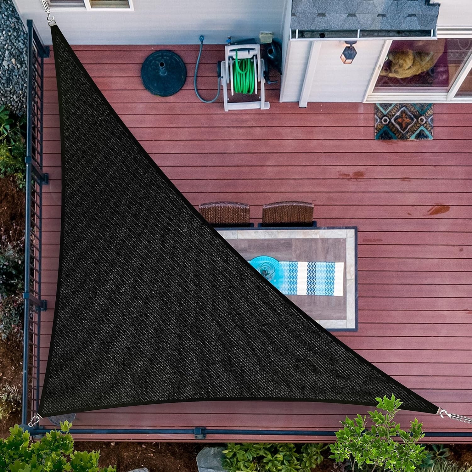 9' x 16' x 18.4' Black Triangle Sun Shade Sail, UPF50 UV Block, Water & Air Permeable, Custom Sizes Available