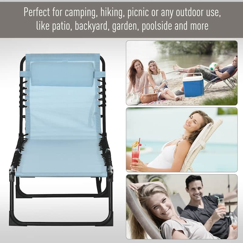 Outsunny Folding Chaise Lounge Pool Chair with 4-Position Reclining Back, Pillow, Bungee Seat for Beach, Yard, Patio