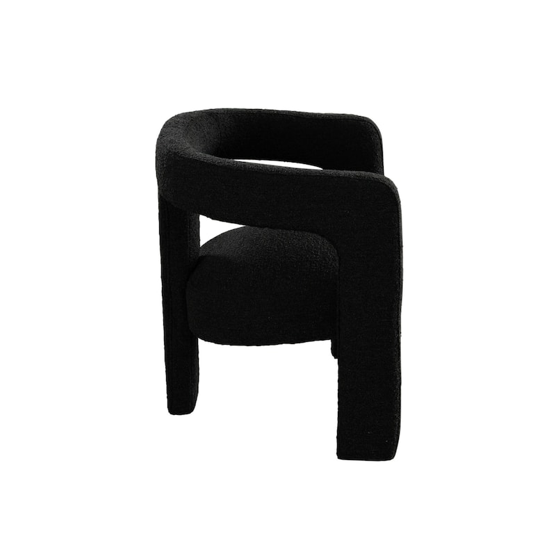 Gely Dining Accent Chair, Open Curved Back w Tripod Base, Black Boucle