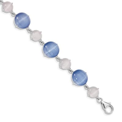 Curata 925 Sterling Silver Rhodium Plated Created Blue Cats Eye With 1inch Ext. Bracelet 7 Inch