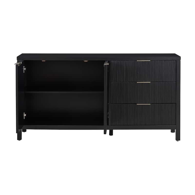 Roomfitters Minimalist Wave-Pattern Sideboard with Storage for Entryway, Hallway, Living Room