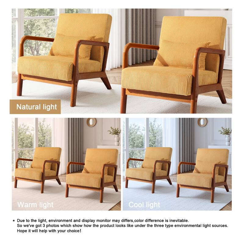 Uixe Mid Century Solid Wood Upholstered Corduroy Accent Chair