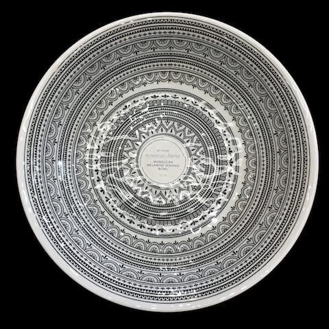 American Atelier Melamine Serving Bowl - Moroccan Black/White Design, 13" inch - 13" x 13" x 3"