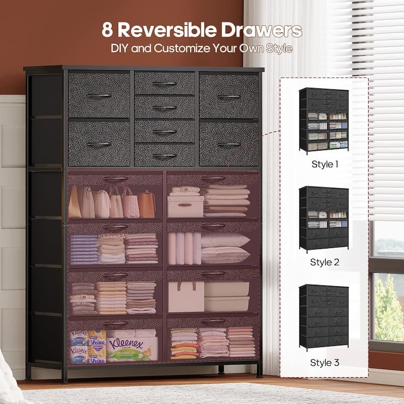 9-16 Drawer Dresser Fabric Storage Chests of Drawers Metal Frame