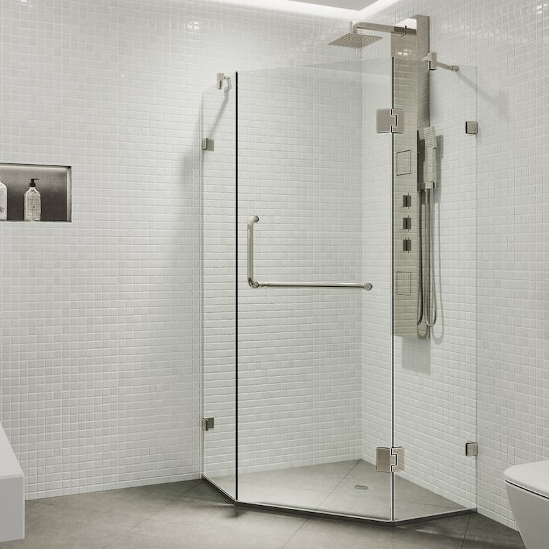 VIGO Piedmont 34"D x 34"W x 73"H Frameless Hinged Neo-Angle Shower Enclosure - Brushed Nickel