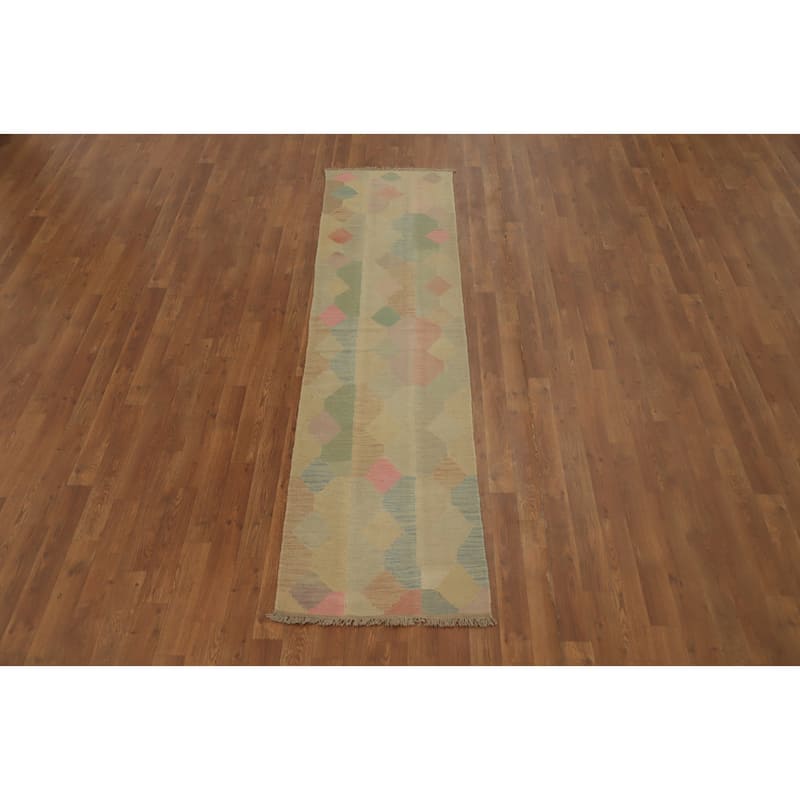 Hand Woven Oriental 100% Wool Carpet Southwestern Modern Multi-Colored Kilim Runner Rug - 7' 11'' X 1' 11''